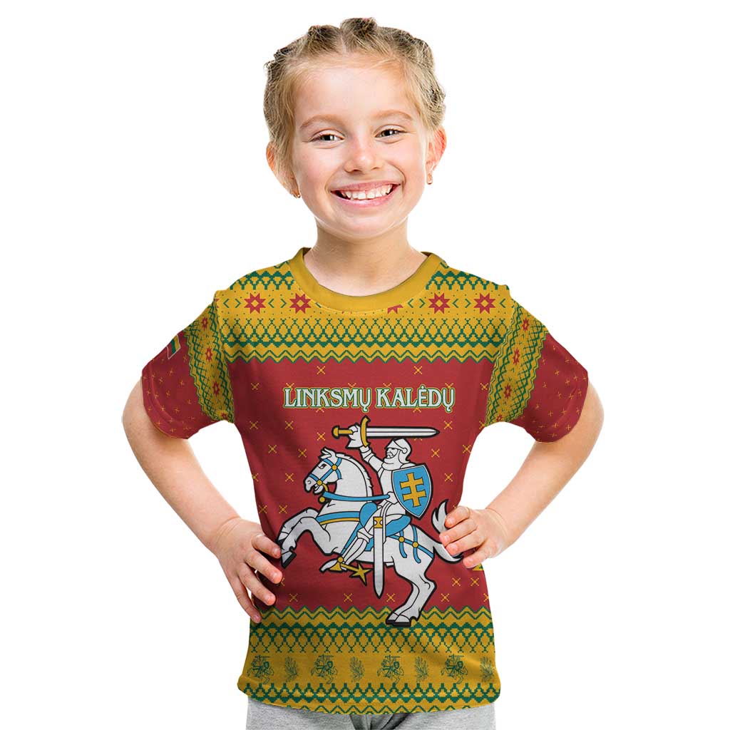 Lithuania Christmas Kid T Shirt Coat Of Arms Linksmu Kaledu - Wonder Print Shop