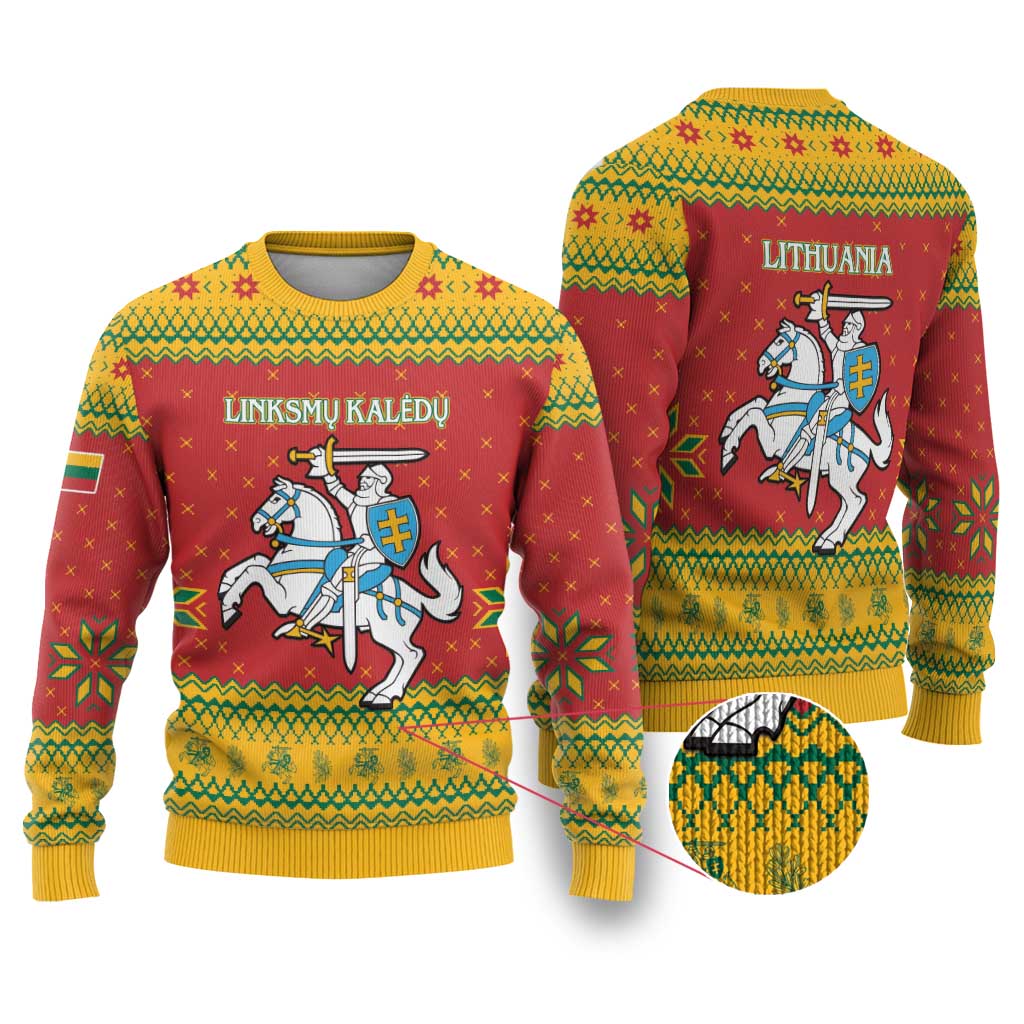Lithuania Christmas Ugly Christmas Sweater Coat Of Arms Linksmu Kaledu - Wonder Print Shop
