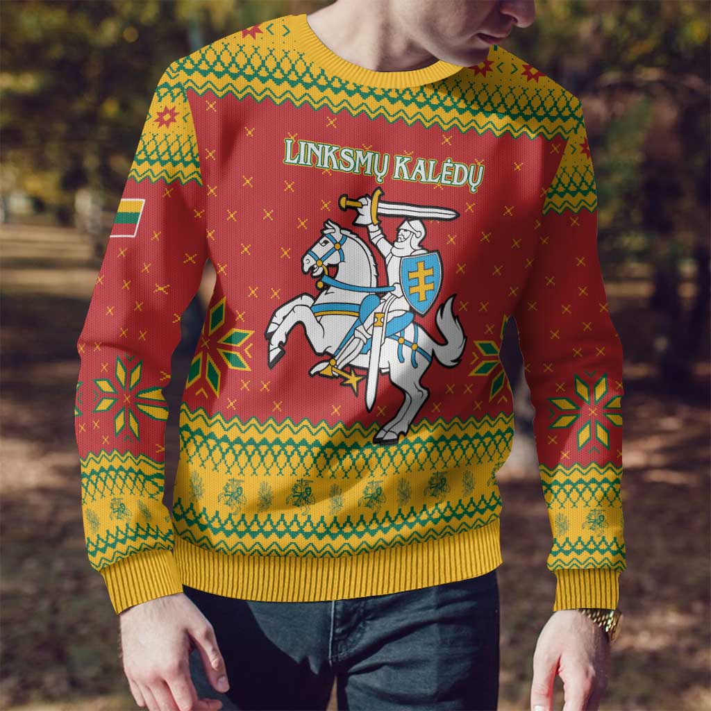 Lithuania Christmas Ugly Christmas Sweater Coat Of Arms Linksmu Kaledu - Wonder Print Shop