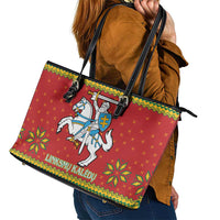 Lithuania Christmas Leather Tote Bag Coat Of Arms Linksmu Kaledu - Wonder Print Shop