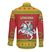 Lithuania Christmas Long Sleeve Button Shirt Coat Of Arms Linksmu Kaledu - Wonder Print Shop