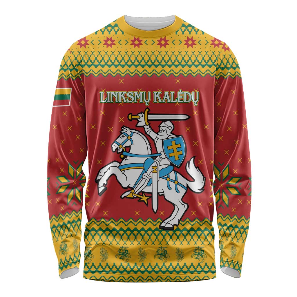 Lithuania Christmas Long Sleeve Shirt Coat Of Arms Linksmu Kaledu - Wonder Print Shop