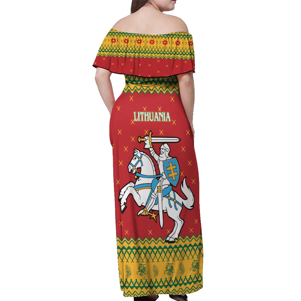 Lithuania Christmas Off Shoulder Maxi Dress Coat Of Arms Linksmu Kaledu - Wonder Print Shop
