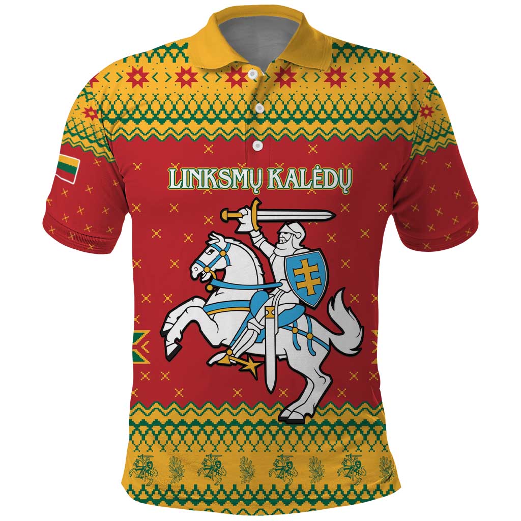Lithuania Christmas Polo Shirt Coat Of Arms Linksmu Kaledu - Wonder Print Shop