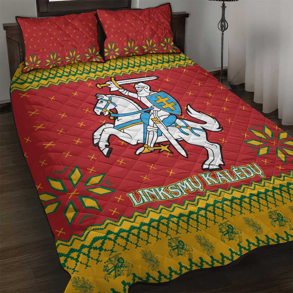 Lithuania Christmas Quilt Bed Set Coat Of Arms Linksmu Kaledu - Wonder Print Shop