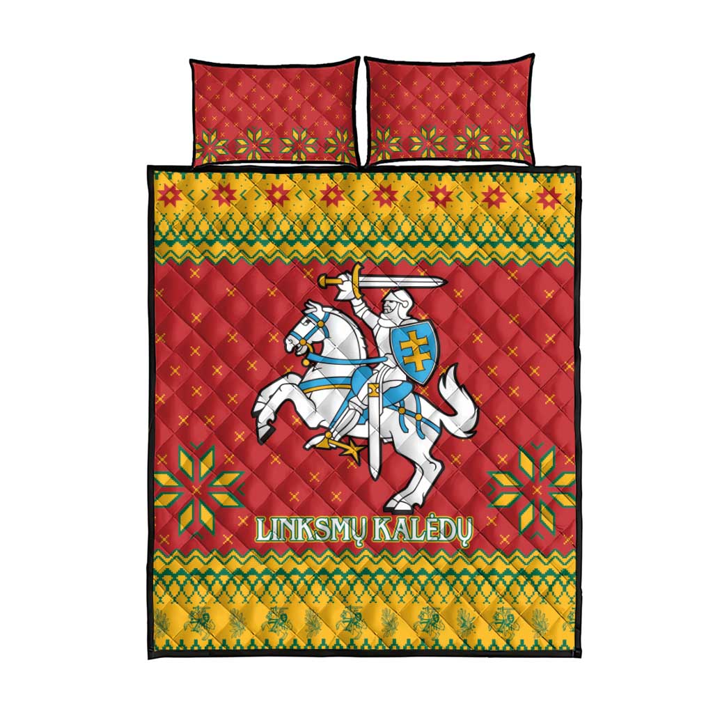 Lithuania Christmas Quilt Bed Set Coat Of Arms Linksmu Kaledu - Wonder Print Shop