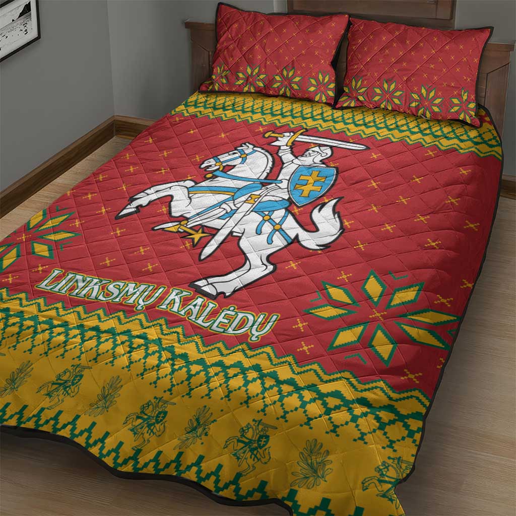 Lithuania Christmas Quilt Bed Set Coat Of Arms Linksmu Kaledu - Wonder Print Shop