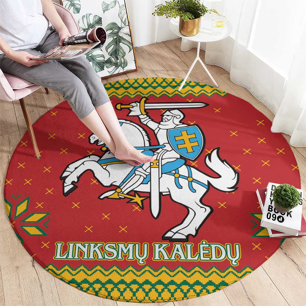 Lithuania Christmas Round Carpet Coat Of Arms Linksmu Kaledu
