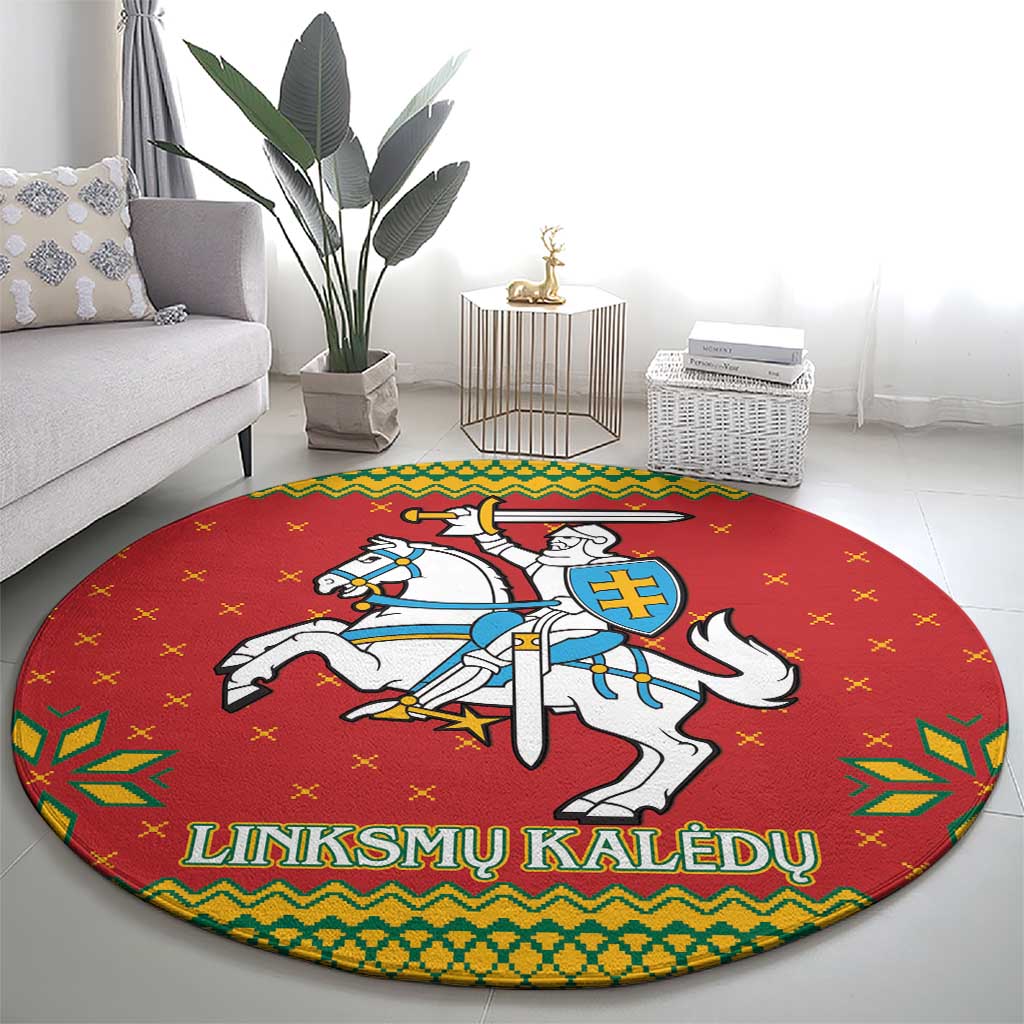 Lithuania Christmas Round Carpet Coat Of Arms Linksmu Kaledu