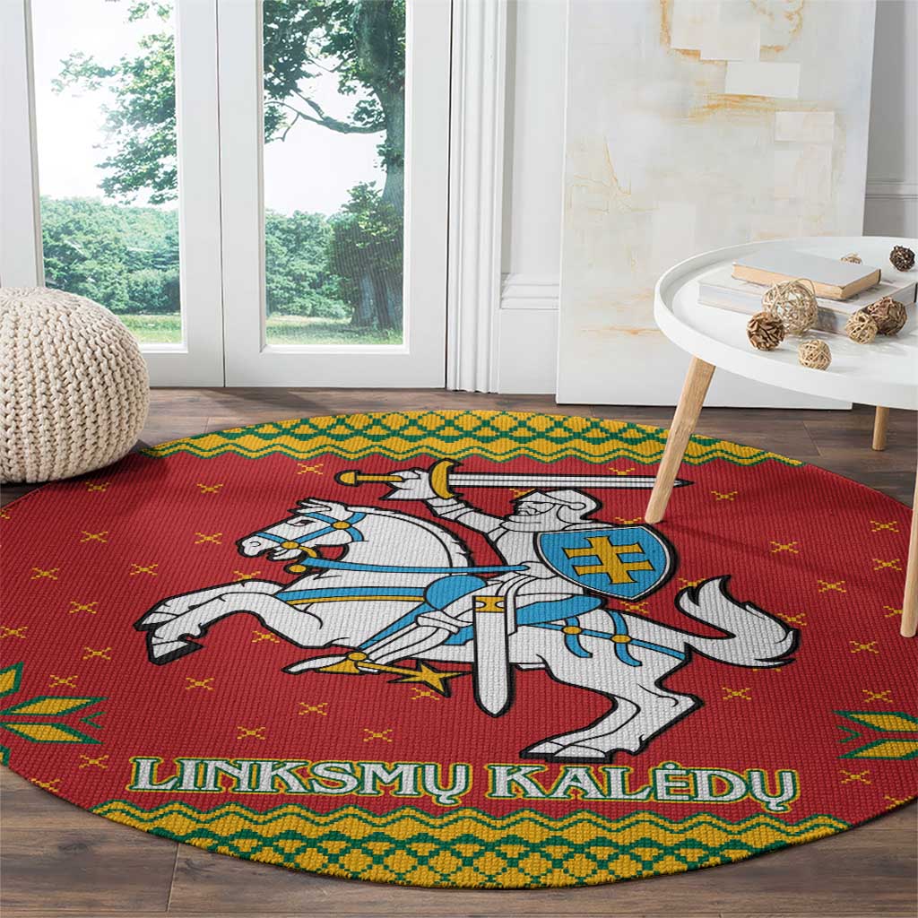 Lithuania Christmas Round Carpet Coat Of Arms Linksmu Kaledu