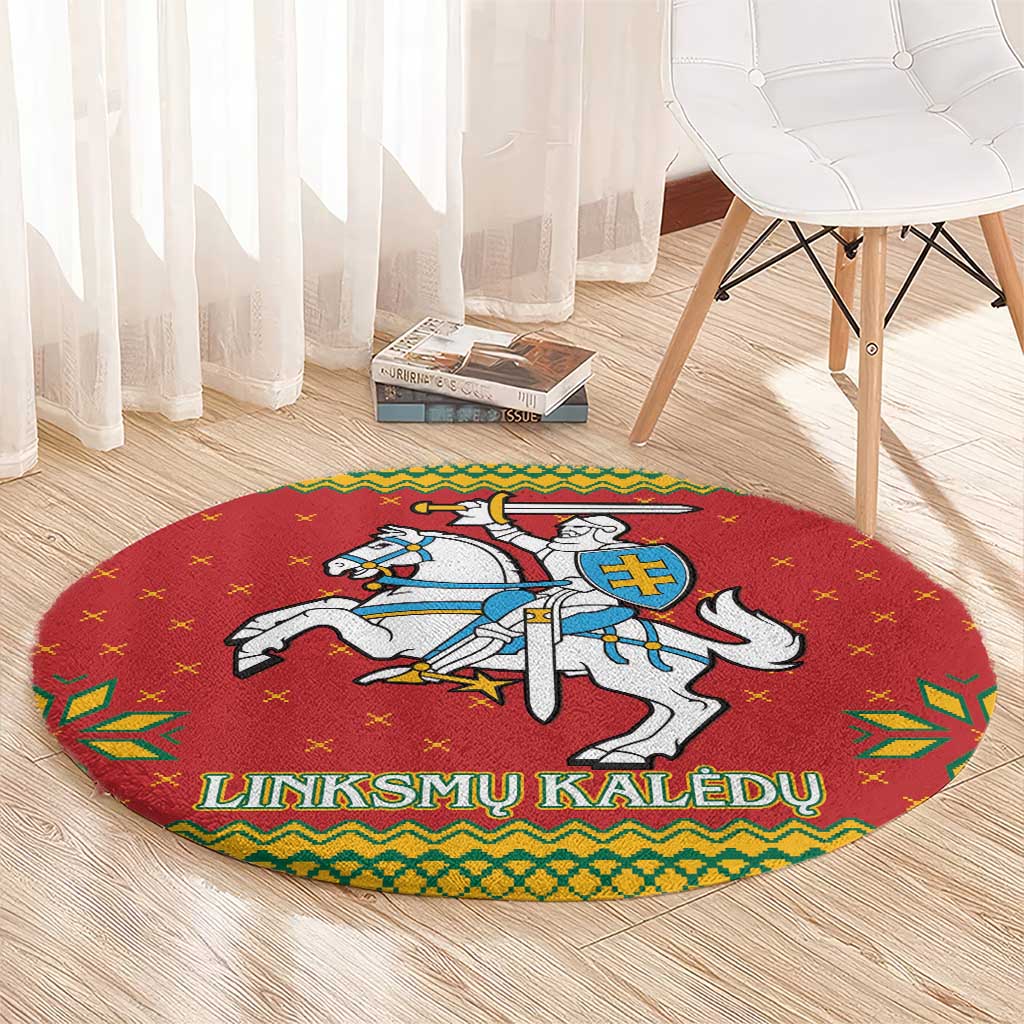 Lithuania Christmas Round Carpet Coat Of Arms Linksmu Kaledu