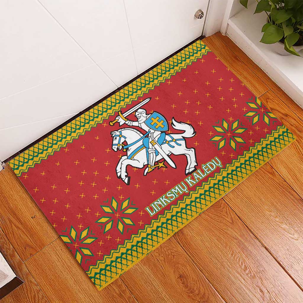 Lithuania Christmas Rubber Doormat Coat Of Arms Linksmu Kaledu - Wonder Print Shop