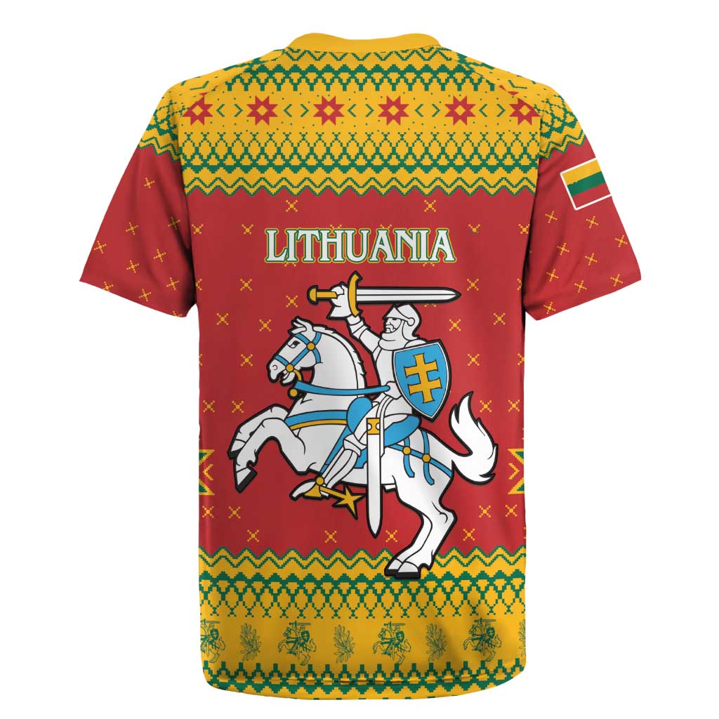 Lithuania Christmas Rugby Jersey Coat Of Arms Linksmu Kaledu - Wonder Print Shop