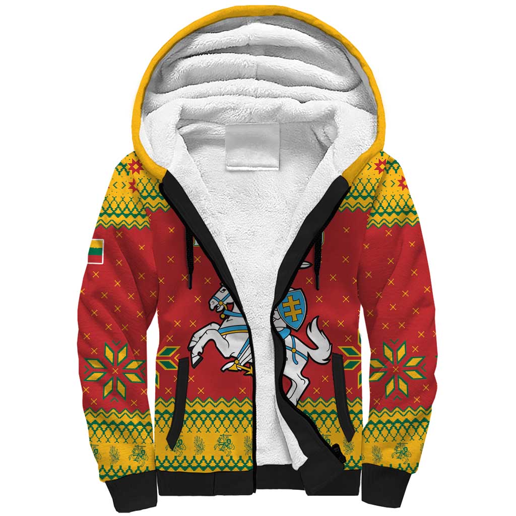 Lithuania Christmas Sherpa Hoodie Coat Of Arms Linksmu Kaledu - Wonder Print Shop