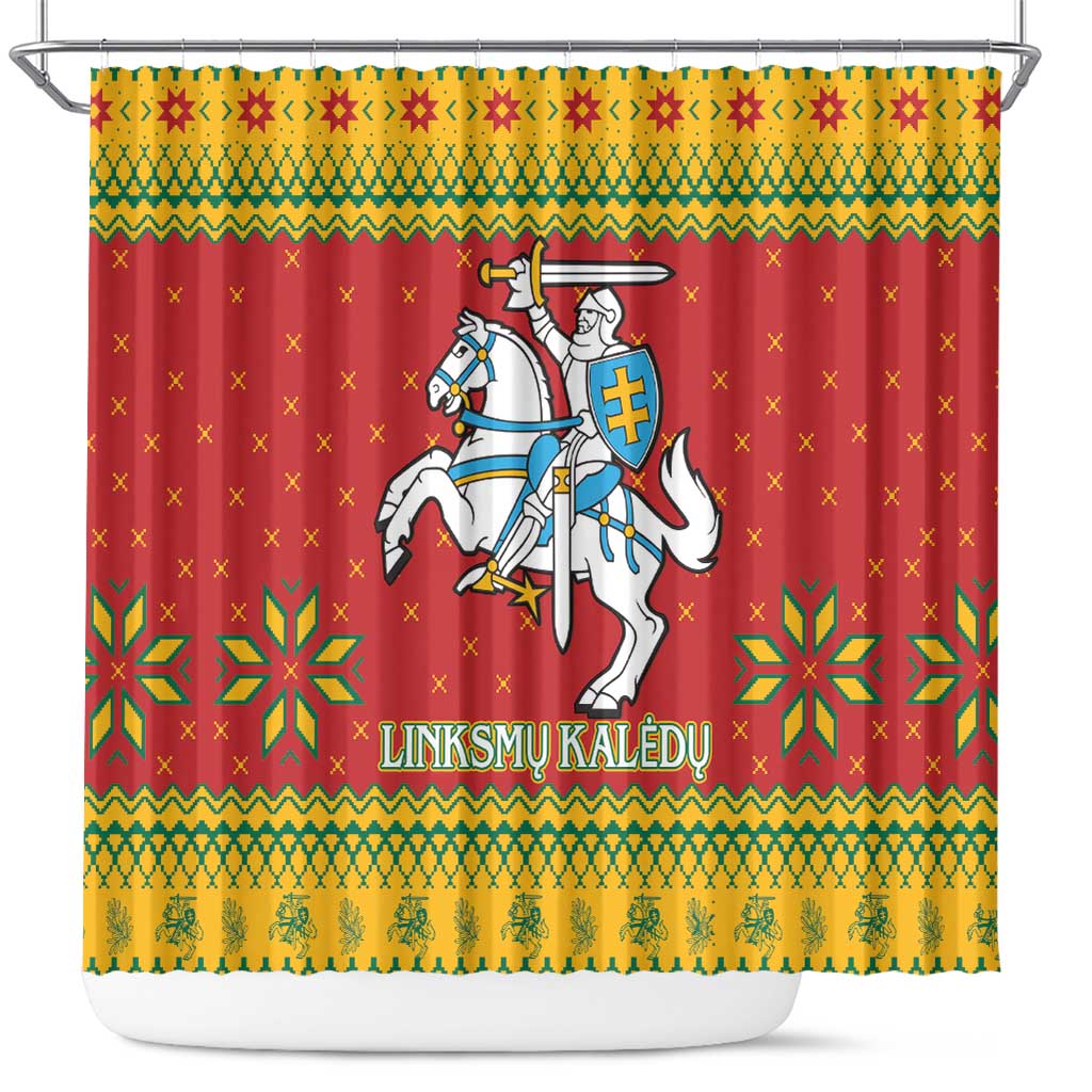 Lithuania Christmas Shower Curtain Coat Of Arms Linksmu Kaledu
