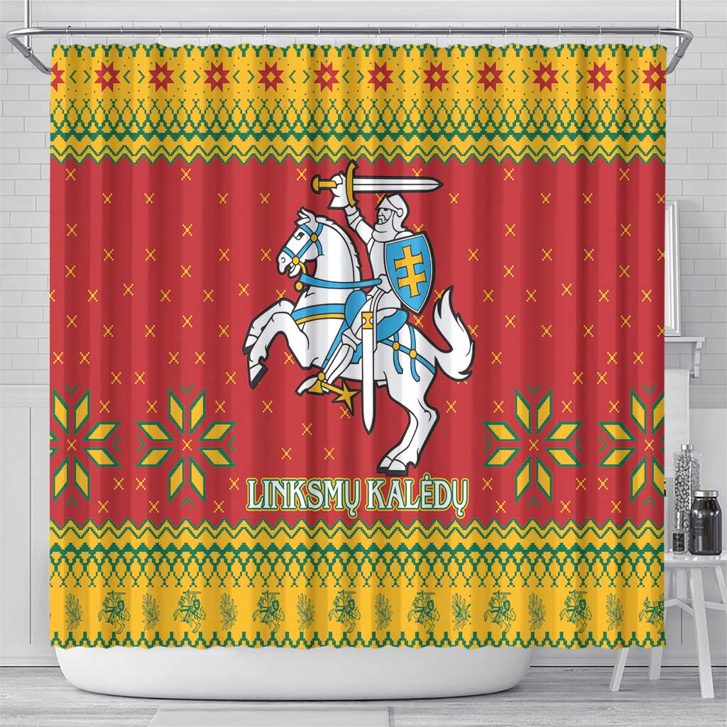 Lithuania Christmas Shower Curtain Coat Of Arms Linksmu Kaledu