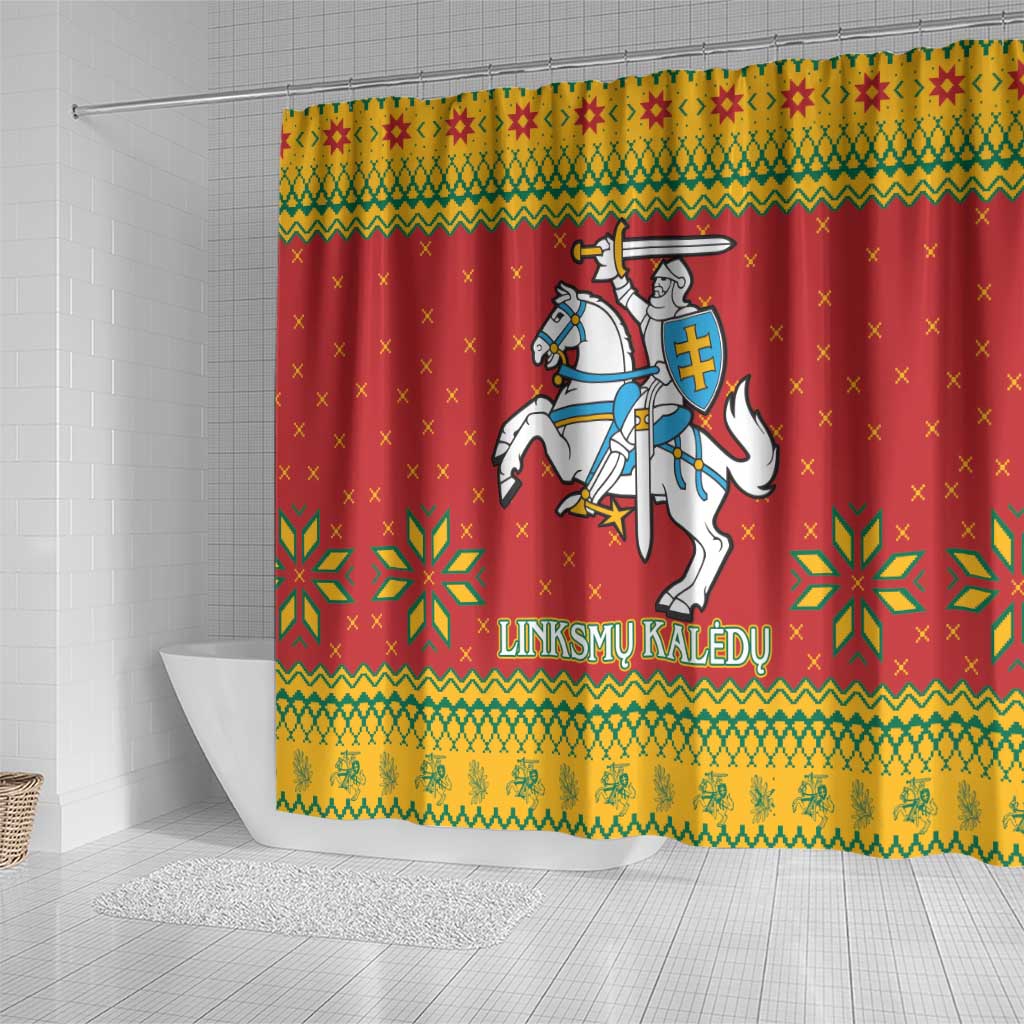 Lithuania Christmas Shower Curtain Coat Of Arms Linksmu Kaledu