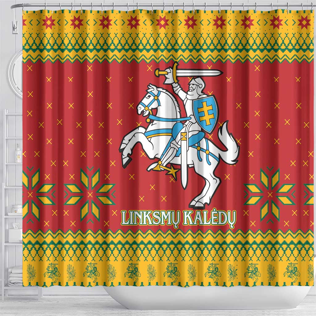 Lithuania Christmas Shower Curtain Coat Of Arms Linksmu Kaledu