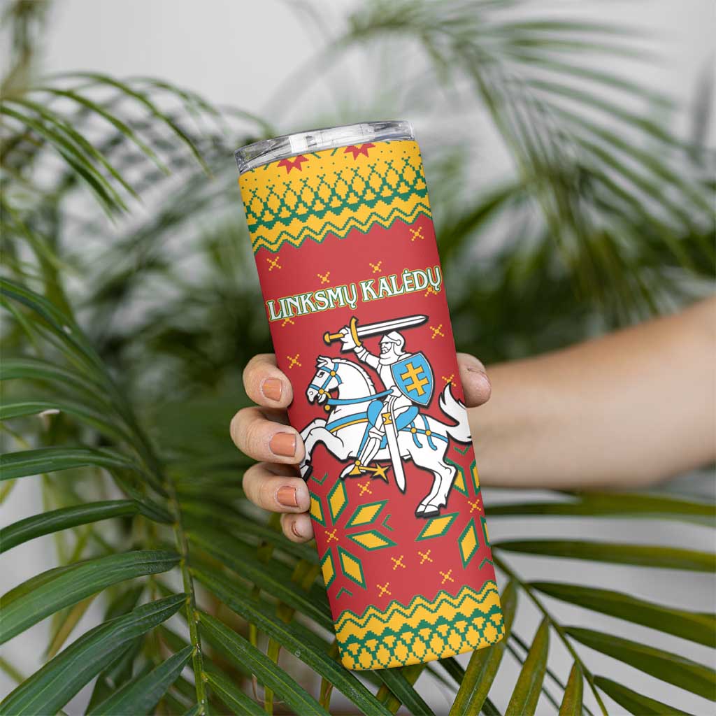 Lithuania Christmas Skinny Tumbler Coat Of Arms Linksmu Kaledu - Wonder Print Shop