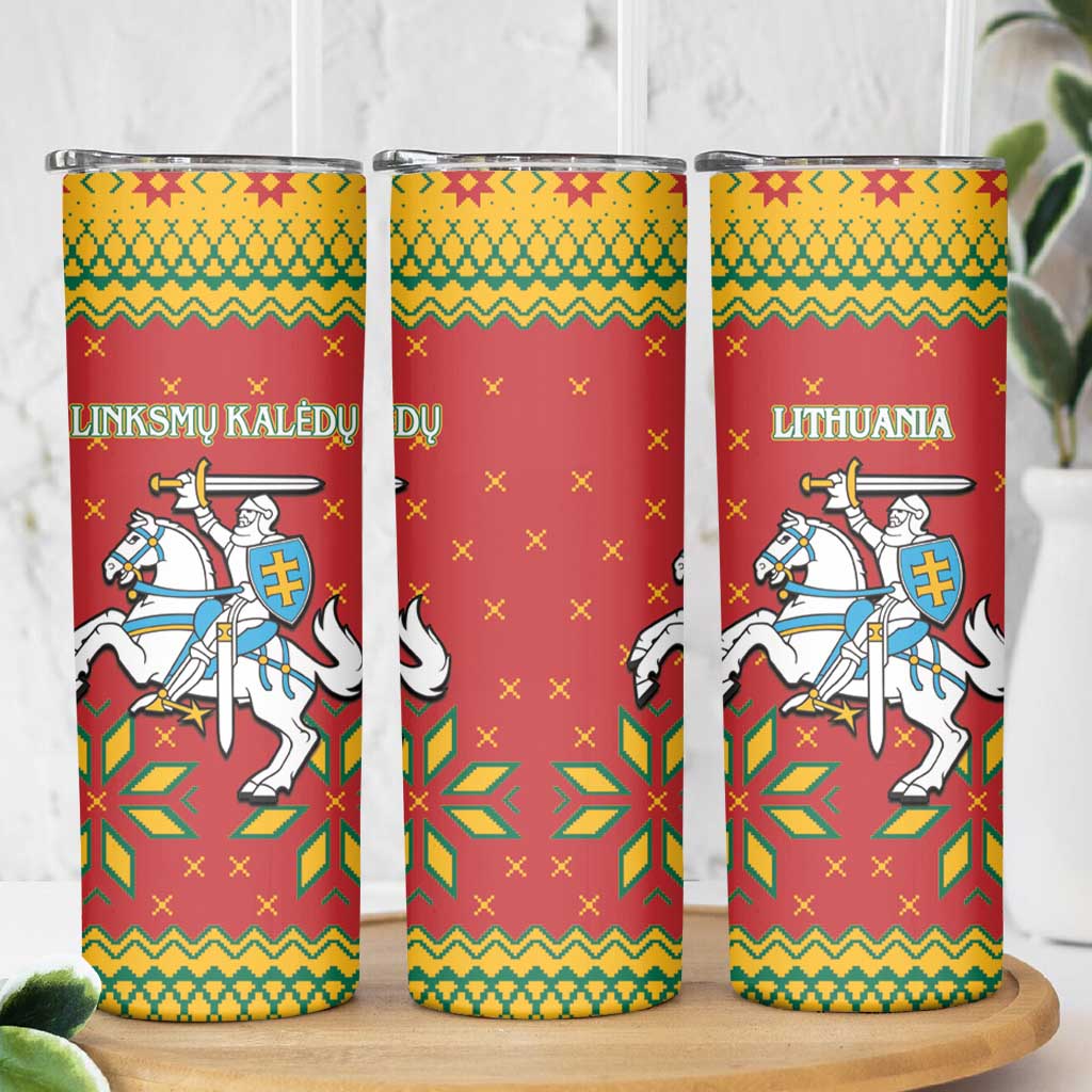 Lithuania Christmas Skinny Tumbler Coat Of Arms Linksmu Kaledu - Wonder Print Shop