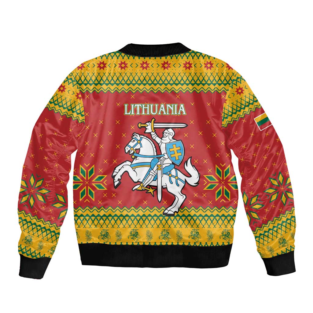 Lithuania Christmas Sleeve Zip Bomber Jacket Coat Of Arms Linksmu Kaledu - Wonder Print Shop