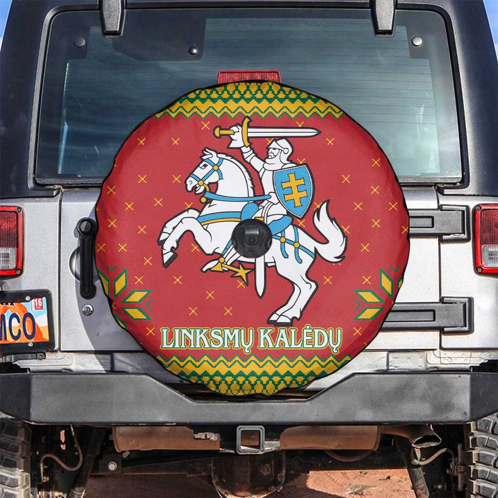 Lithuania Christmas Spare Tire Cover Coat Of Arms Linksmu Kaledu - Wonder Print Shop