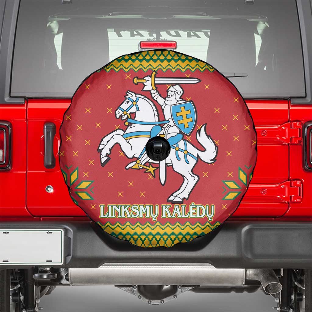 Lithuania Christmas Spare Tire Cover Coat Of Arms Linksmu Kaledu - Wonder Print Shop