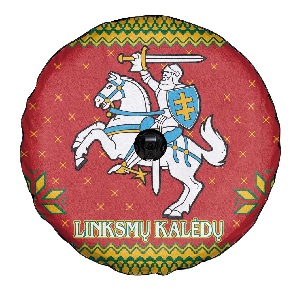 Lithuania Christmas Spare Tire Cover Coat Of Arms Linksmu Kaledu - Wonder Print Shop