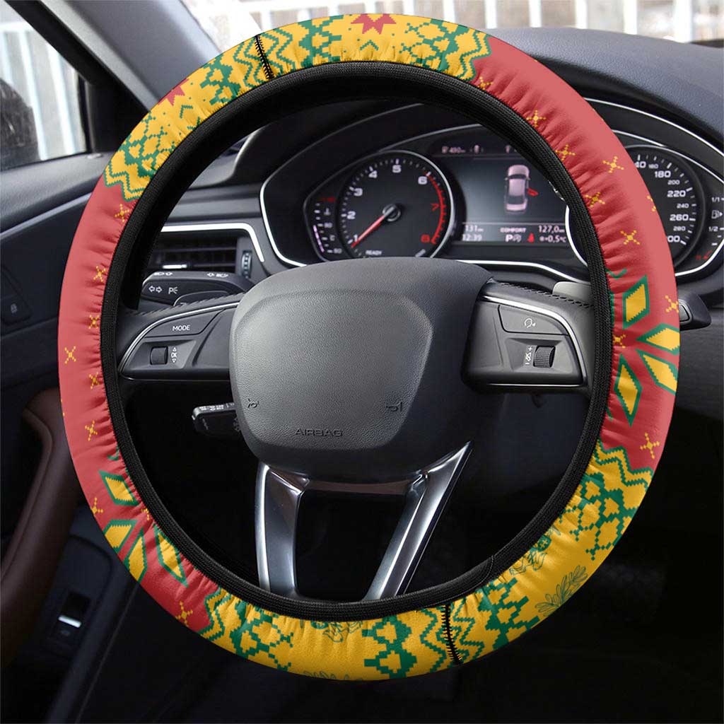 Lithuania Christmas Steering Wheel Cover Coat Of Arms Linksmu Kaledu - Wonder Print Shop