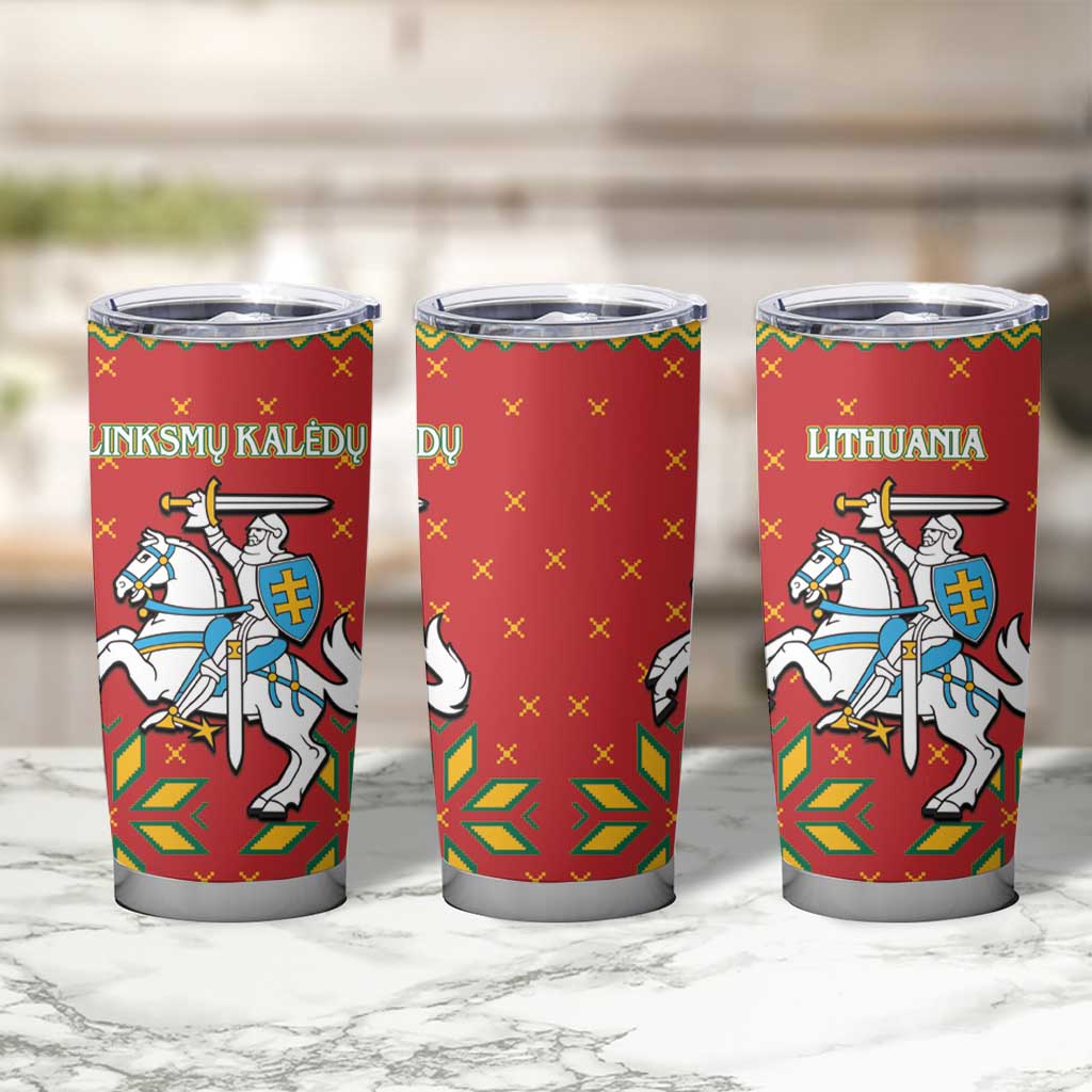 Lithuania Christmas Tumbler Cup Coat Of Arms Linksmu Kaledu - Wonder Print Shop