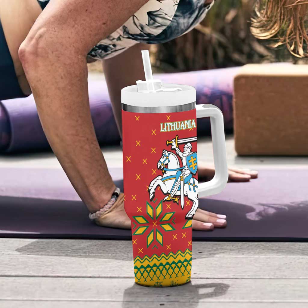 Lithuania Christmas Tumbler With Handle Coat Of Arms Linksmu Kaledu - Wonder Print Shop