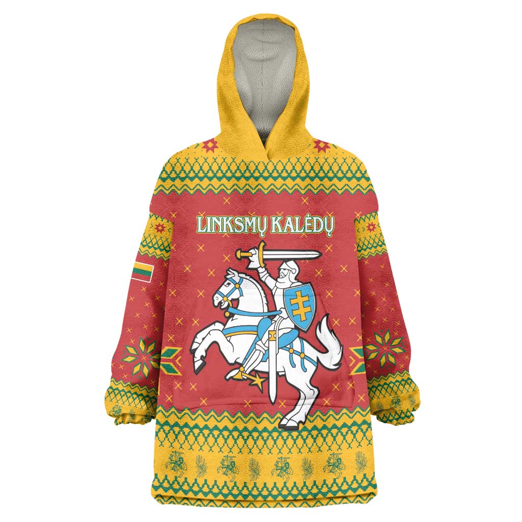 Lithuania Christmas Wearable Blanket Hoodie Coat Of Arms Linksmu Kaledu - Wonder Print Shop
