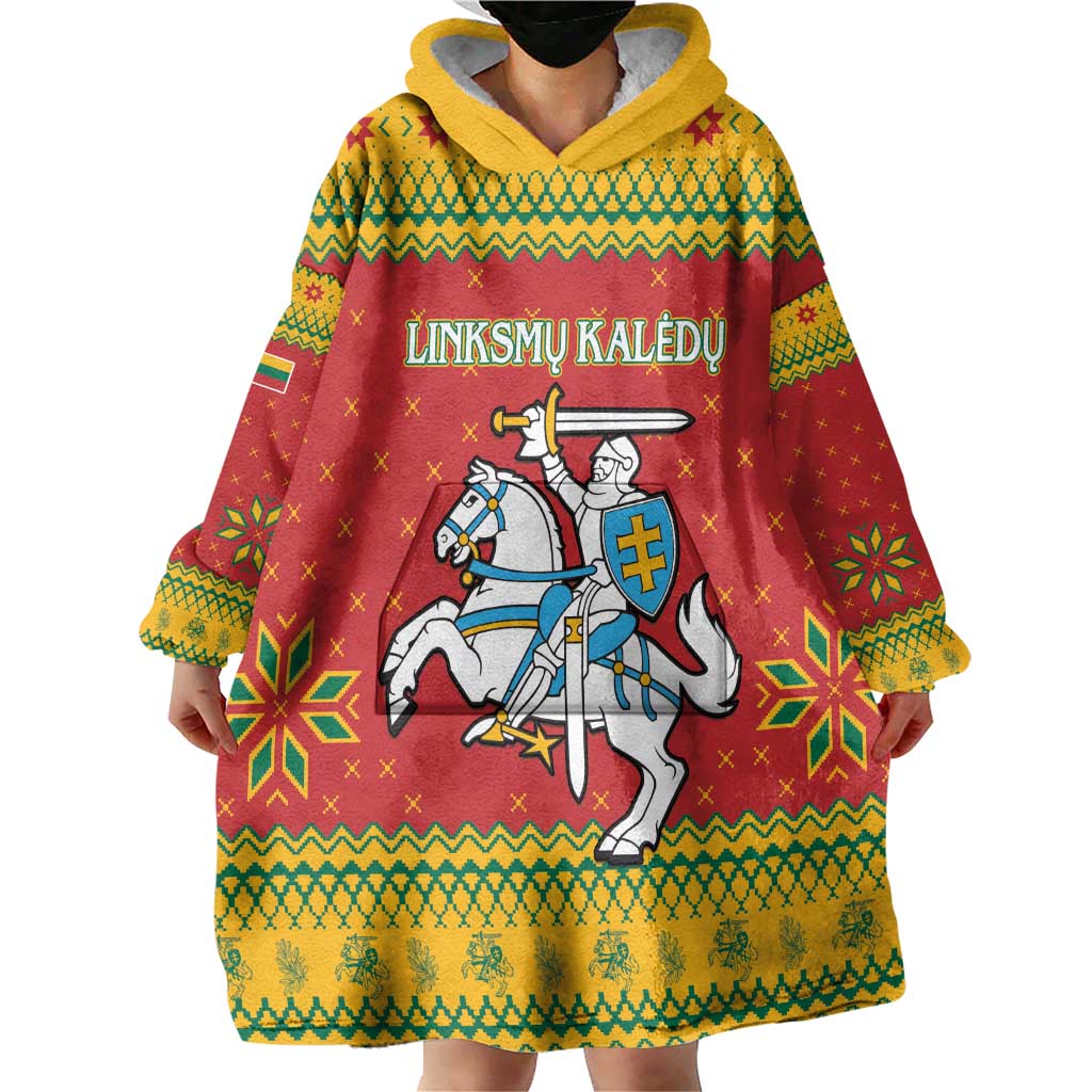 Lithuania Christmas Wearable Blanket Hoodie Coat Of Arms Linksmu Kaledu - Wonder Print Shop