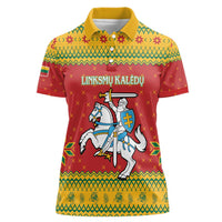 Lithuania Christmas Women Polo Shirt Coat Of Arms Linksmu Kaledu - Wonder Print Shop