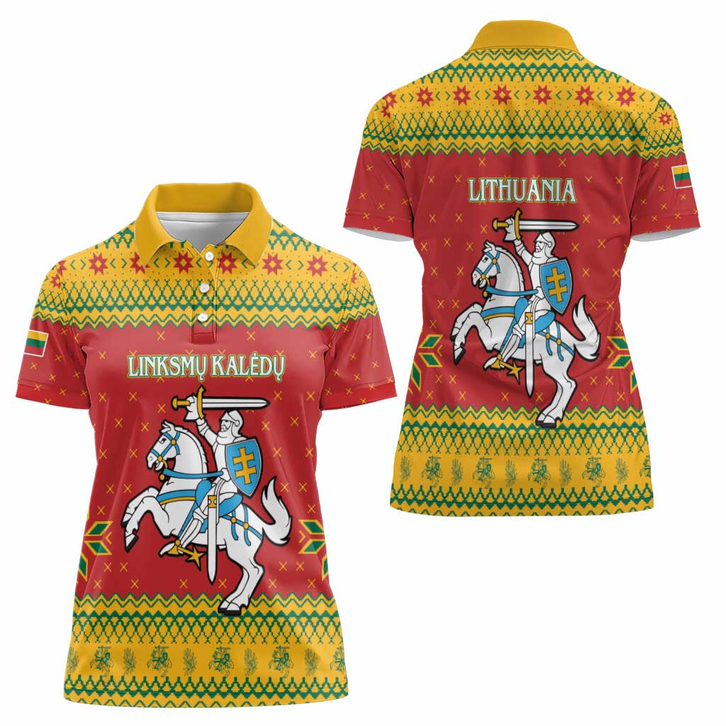 Lithuania Christmas Women Polo Shirt Coat Of Arms Linksmu Kaledu - Wonder Print Shop