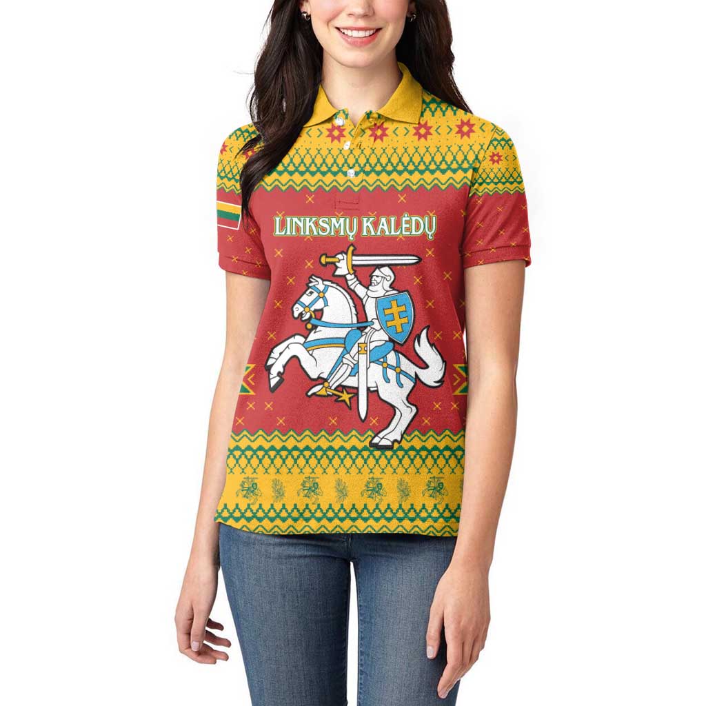 Lithuania Christmas Women Polo Shirt Coat Of Arms Linksmu Kaledu - Wonder Print Shop