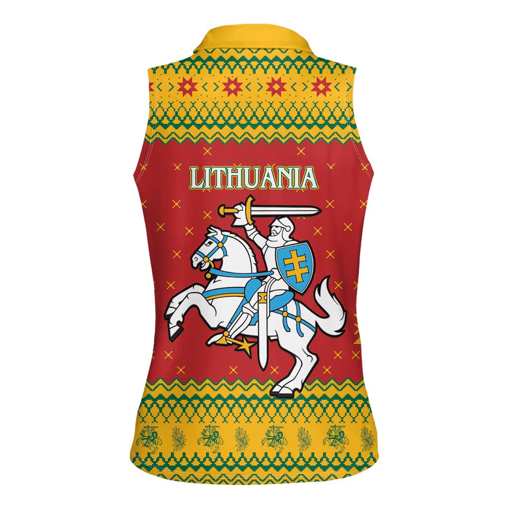 Lithuania Christmas Women Sleeveless Polo Shirt Coat Of Arms Linksmu Kaledu - Wonder Print Shop