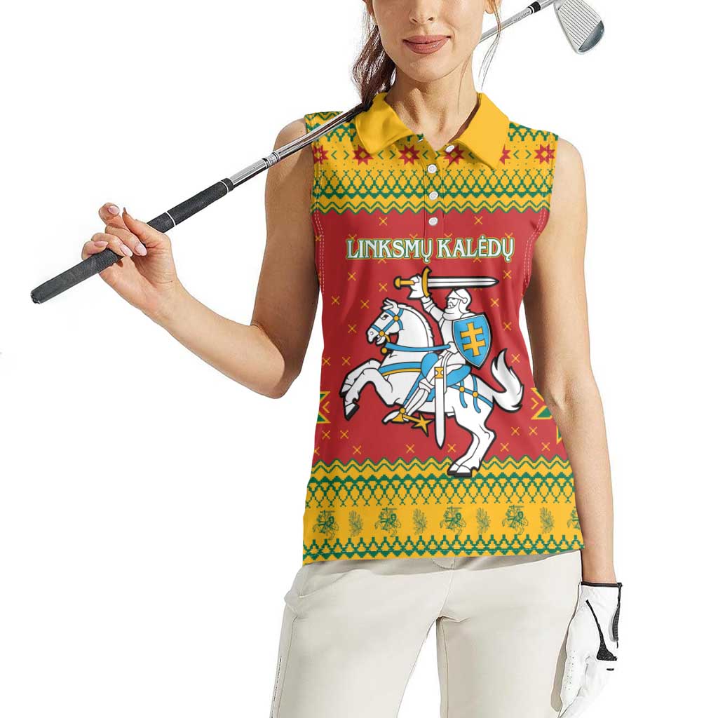 Lithuania Christmas Women Sleeveless Polo Shirt Coat Of Arms Linksmu Kaledu - Wonder Print Shop