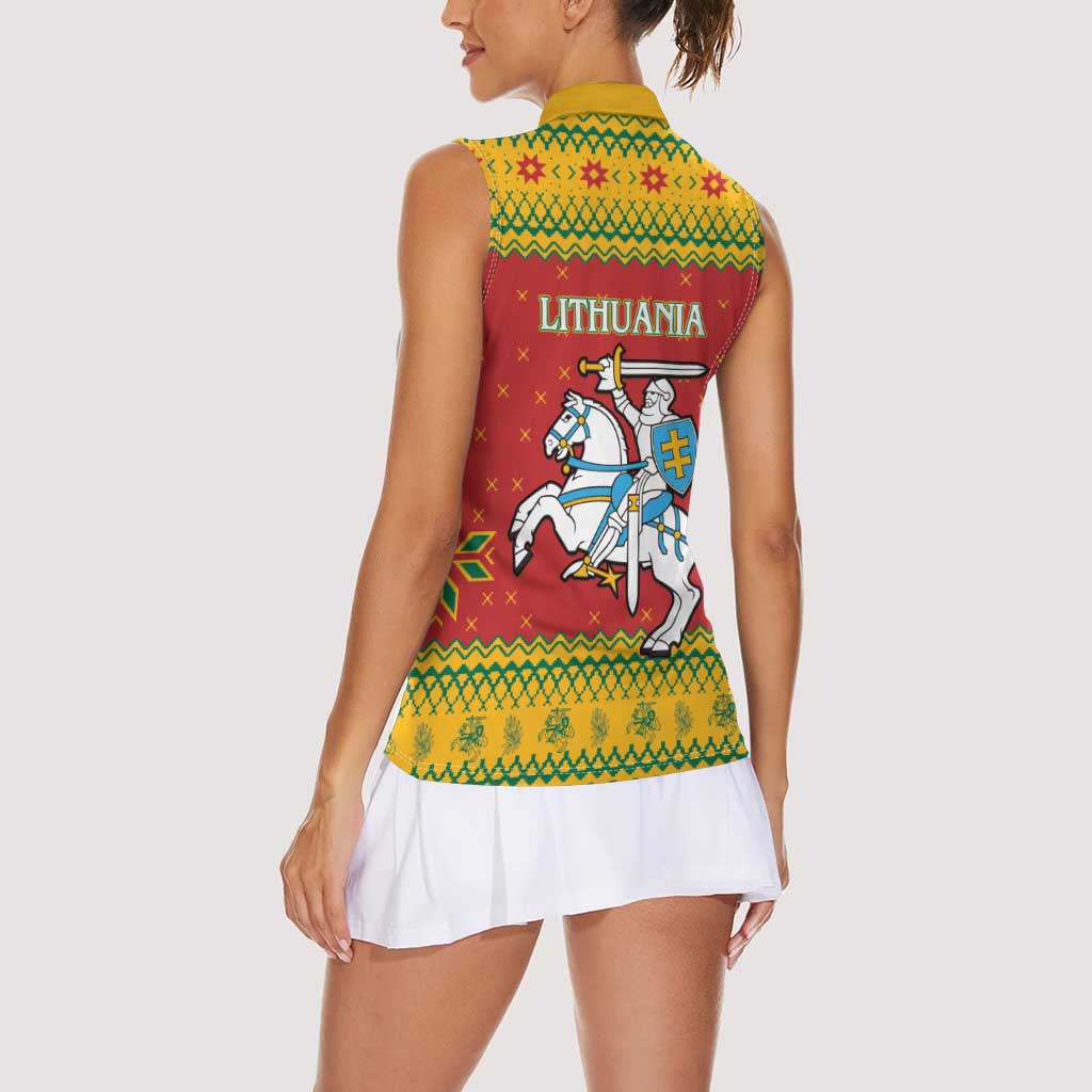 Lithuania Christmas Women Sleeveless Polo Shirt Coat Of Arms Linksmu Kaledu - Wonder Print Shop