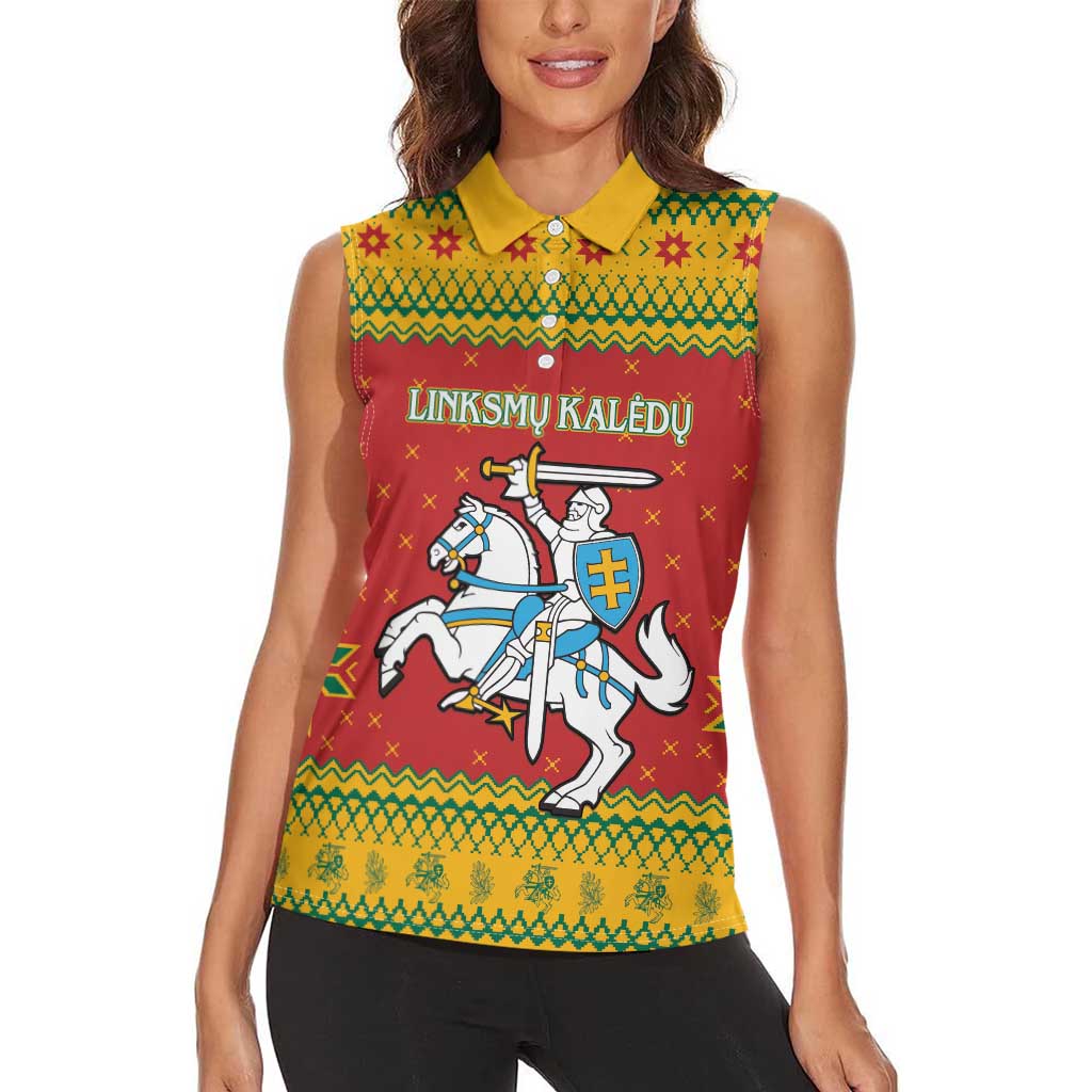 Lithuania Christmas Women Sleeveless Polo Shirt Coat Of Arms Linksmu Kaledu - Wonder Print Shop