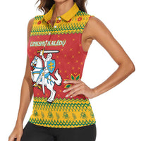 Lithuania Christmas Women Sleeveless Polo Shirt Coat Of Arms Linksmu Kaledu - Wonder Print Shop
