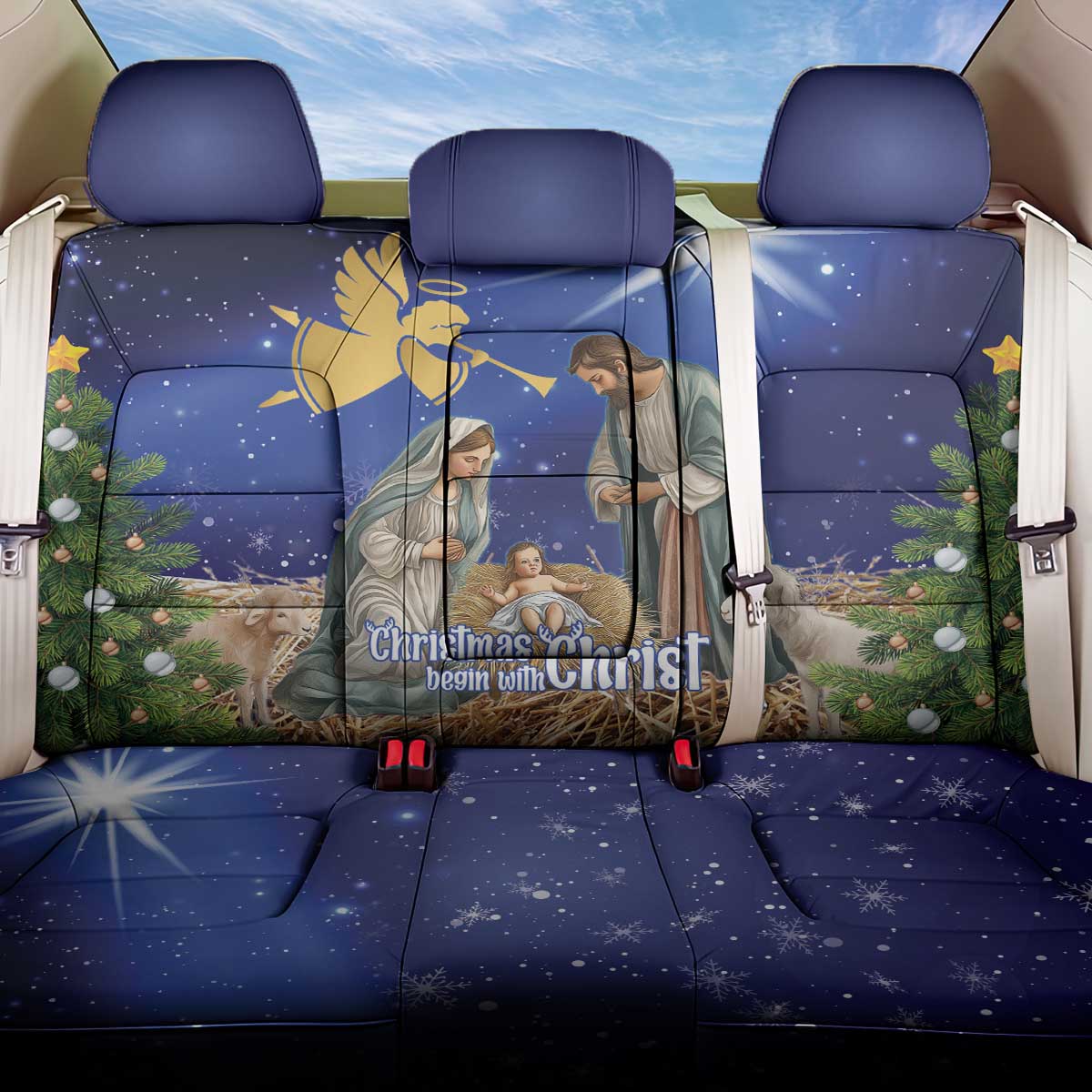 Lithuania Christmas Back Car Seat Cover Chistmas Begin With Christ - Wonder Print Shop