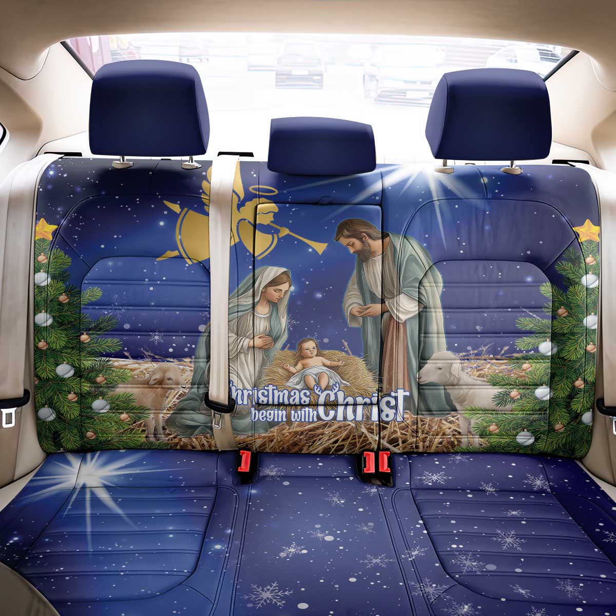 Lithuania Christmas Back Car Seat Cover Chistmas Begin With Christ - Wonder Print Shop