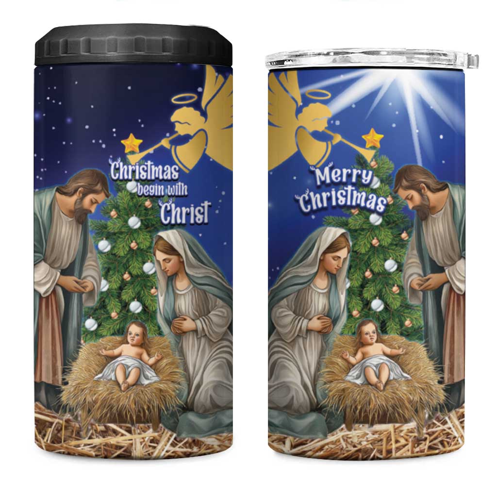 Lithuania Christmas 4 in 1 Can Cooler Tumbler Chistmas Begin With Christ - Wonder Print Shop