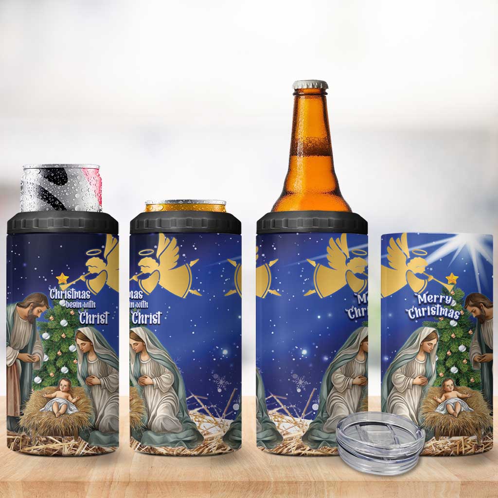 Lithuania Christmas 4 in 1 Can Cooler Tumbler Chistmas Begin With Christ - Wonder Print Shop