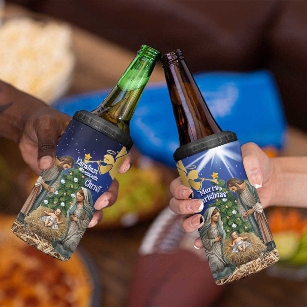 Lithuania Christmas 4 in 1 Can Cooler Tumbler Chistmas Begin With Christ - Wonder Print Shop