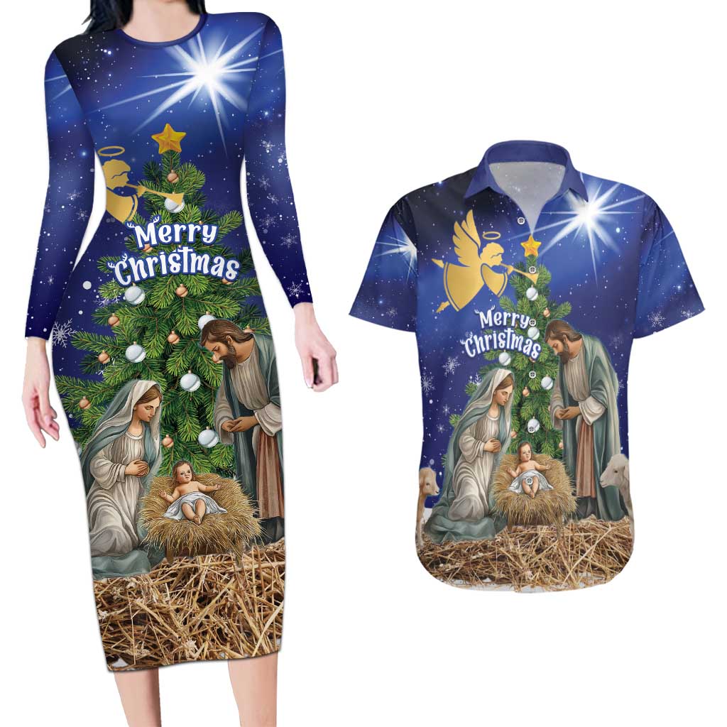 Lithuania Christmas Couples Matching Long Sleeve Bodycon Dress and Hawaiian Shirt Chistmas Begin With Christ - Wonder Print Shop