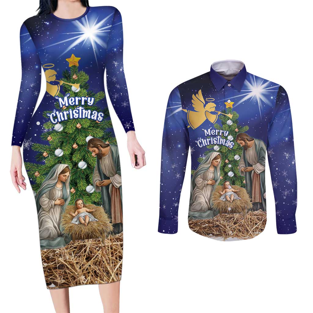 Lithuania Christmas Couples Matching Long Sleeve Bodycon Dress and Long Sleeve Button Shirt Chistmas Begin With Christ - Wonder Print Shop