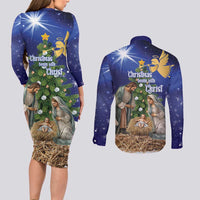 Lithuania Christmas Couples Matching Long Sleeve Bodycon Dress and Long Sleeve Button Shirt Chistmas Begin With Christ - Wonder Print Shop