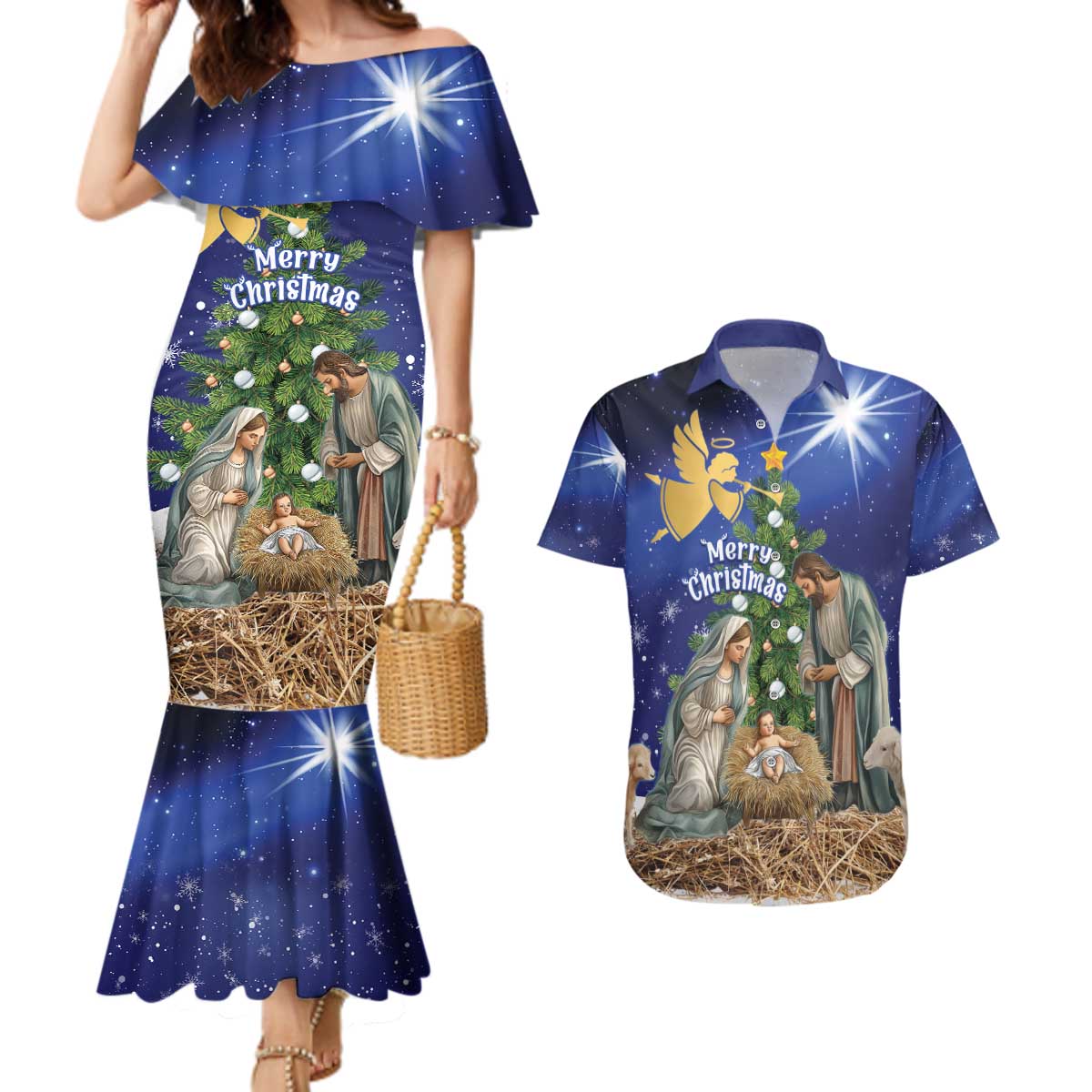 Lithuania Christmas Couples Matching Mermaid Dress and Hawaiian Shirt Chistmas Begin With Christ - Wonder Print Shop